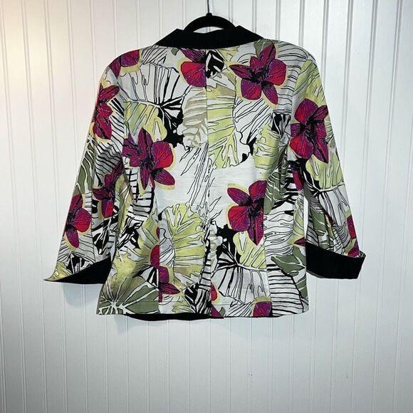 ZOZO Button Up Tropical Floral Top Women’s Large Black/White Multicolor Cuffed - Picture 7 of 10